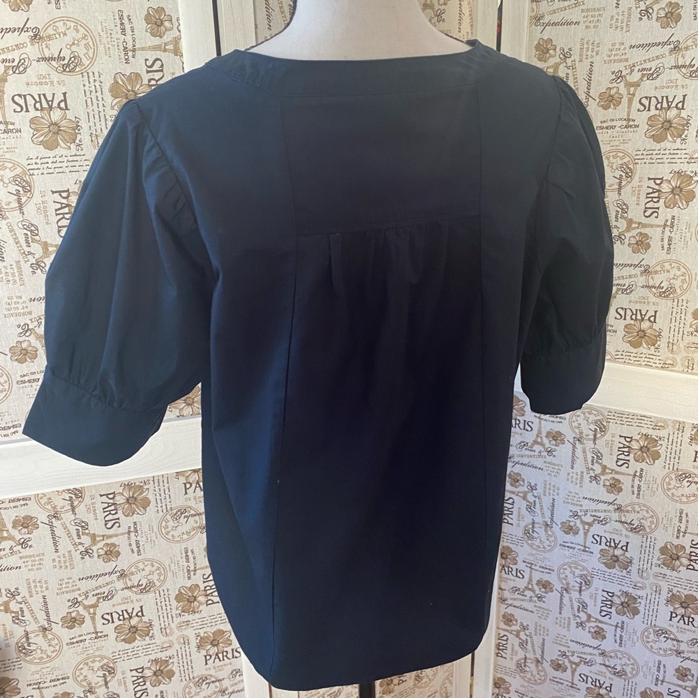 Anthropologie Black Cotton Blouse with Puff Sleeves - Picture 4 of 5
